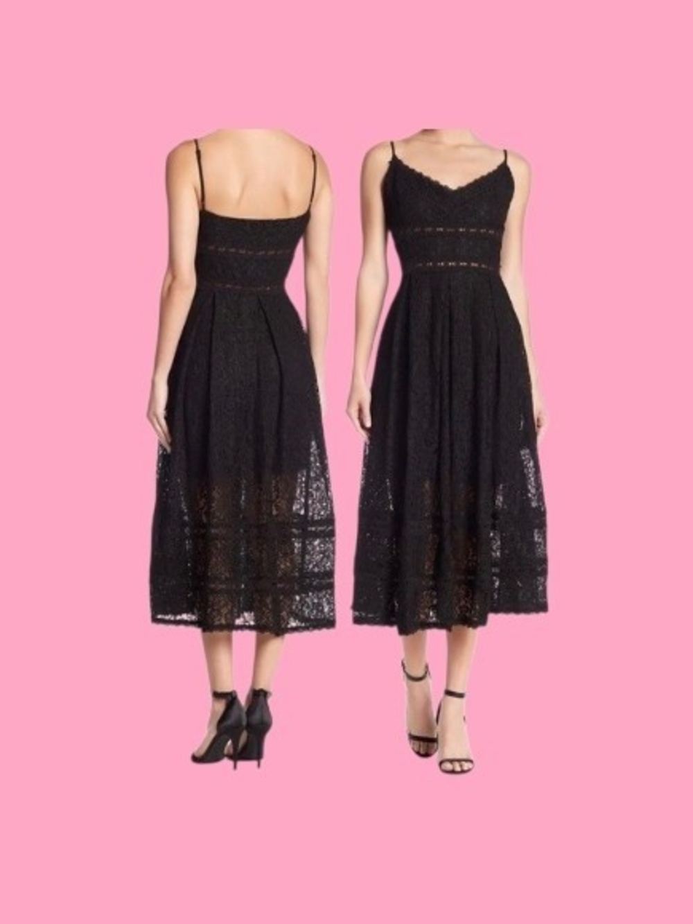 NSR Black Lace Midi Dress with Spaghetti Straps
